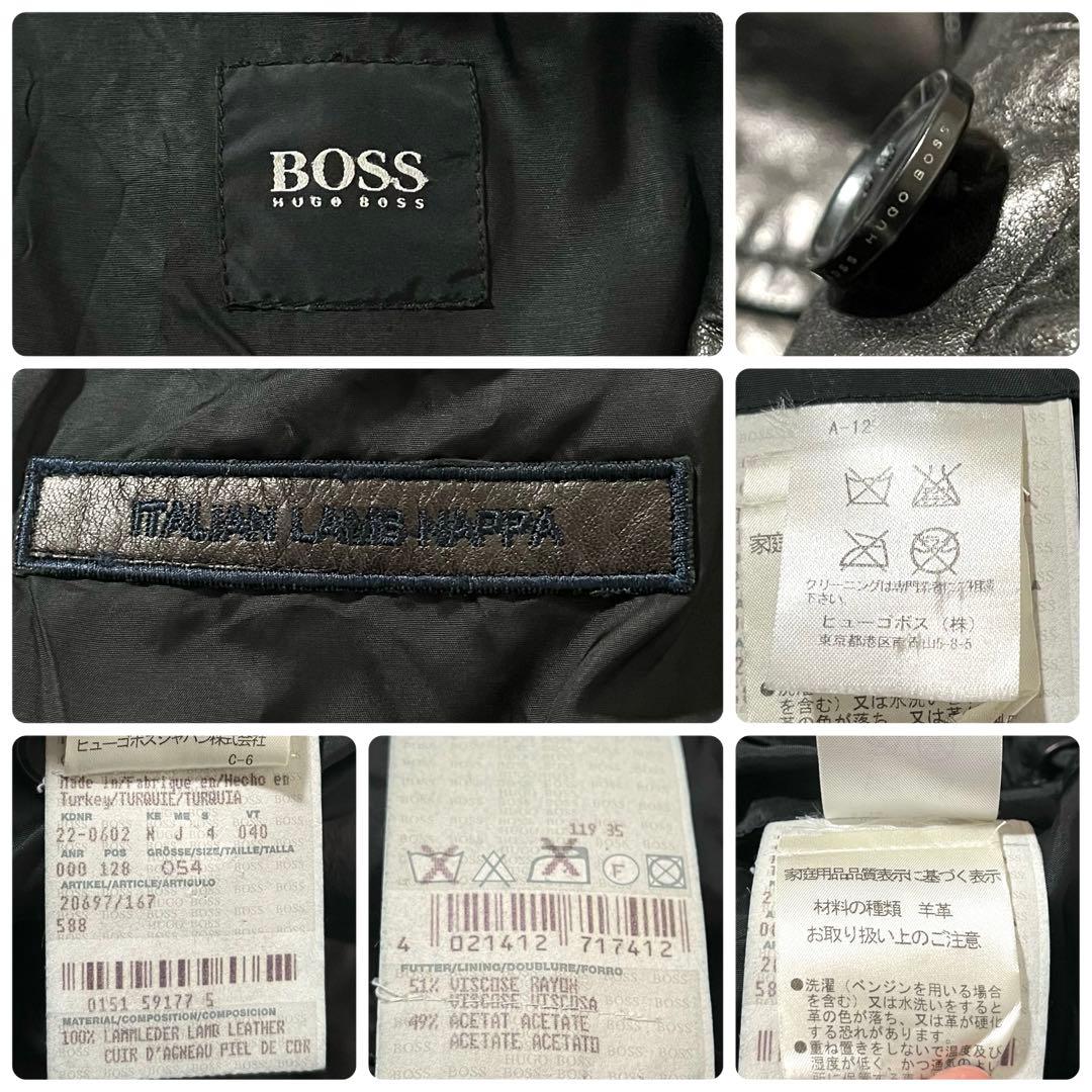 【美品】HUGO BOSS　ラムレザー テーラード ジャケット　54サイズ　黒