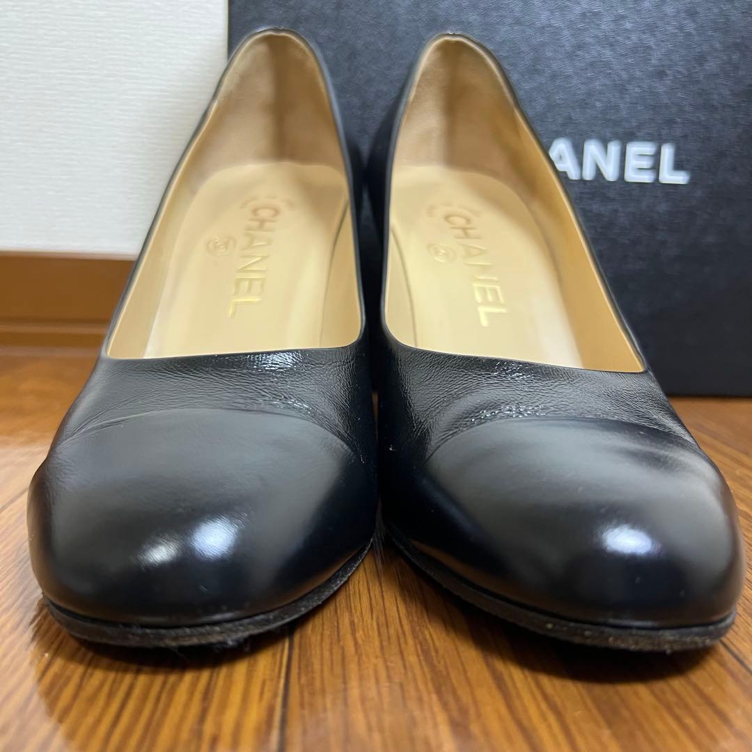 【CHANEL シャネル パンプス レザー ココマーク 23cm　黒】