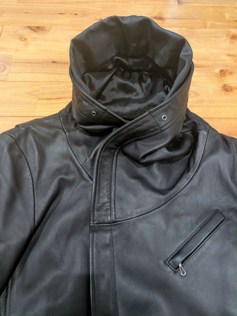 訳有　KATHARINE HAMNETT フーデッドレザージャケット ブラック