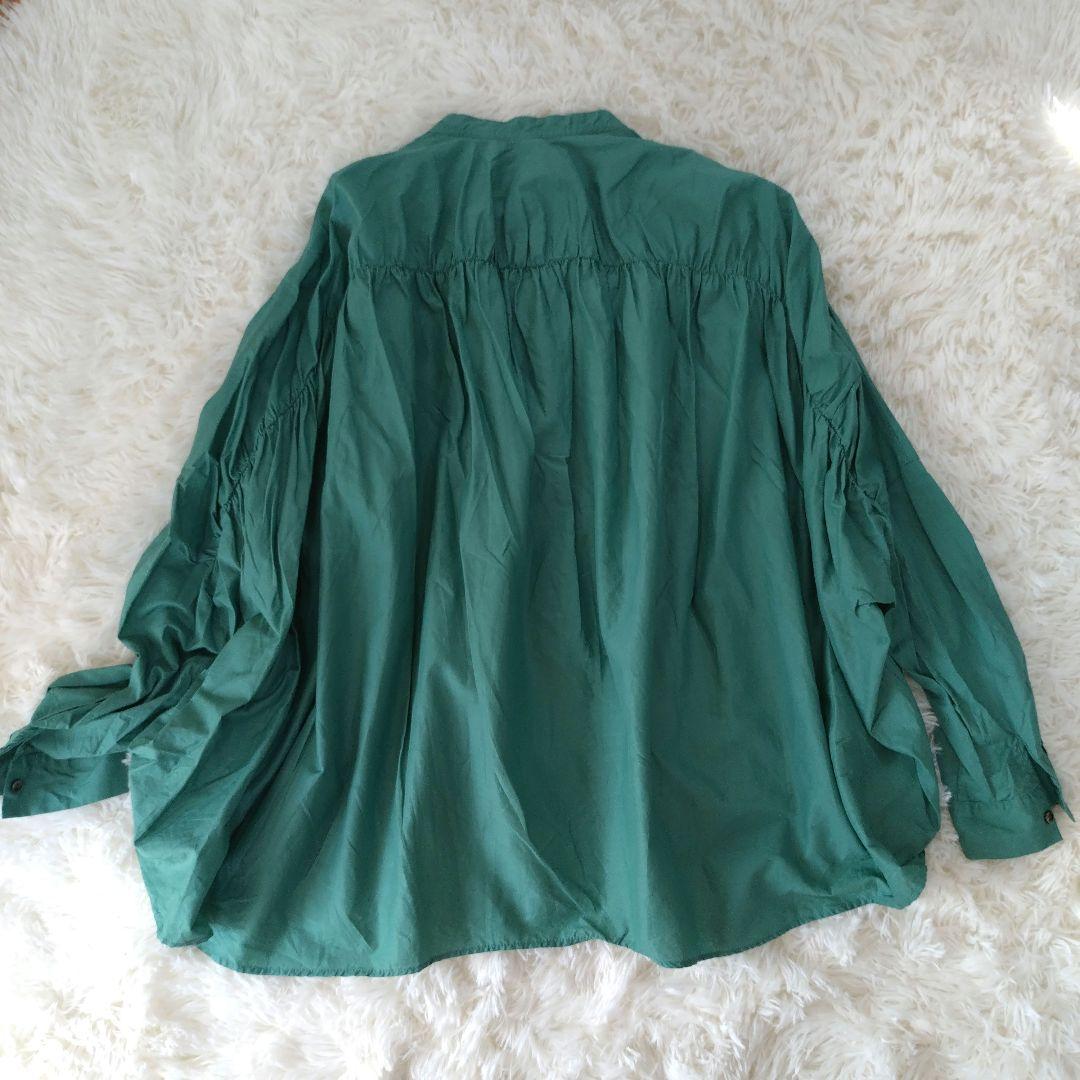 定番 ミズイロインド バックギャザーワイドシャツ グリーン