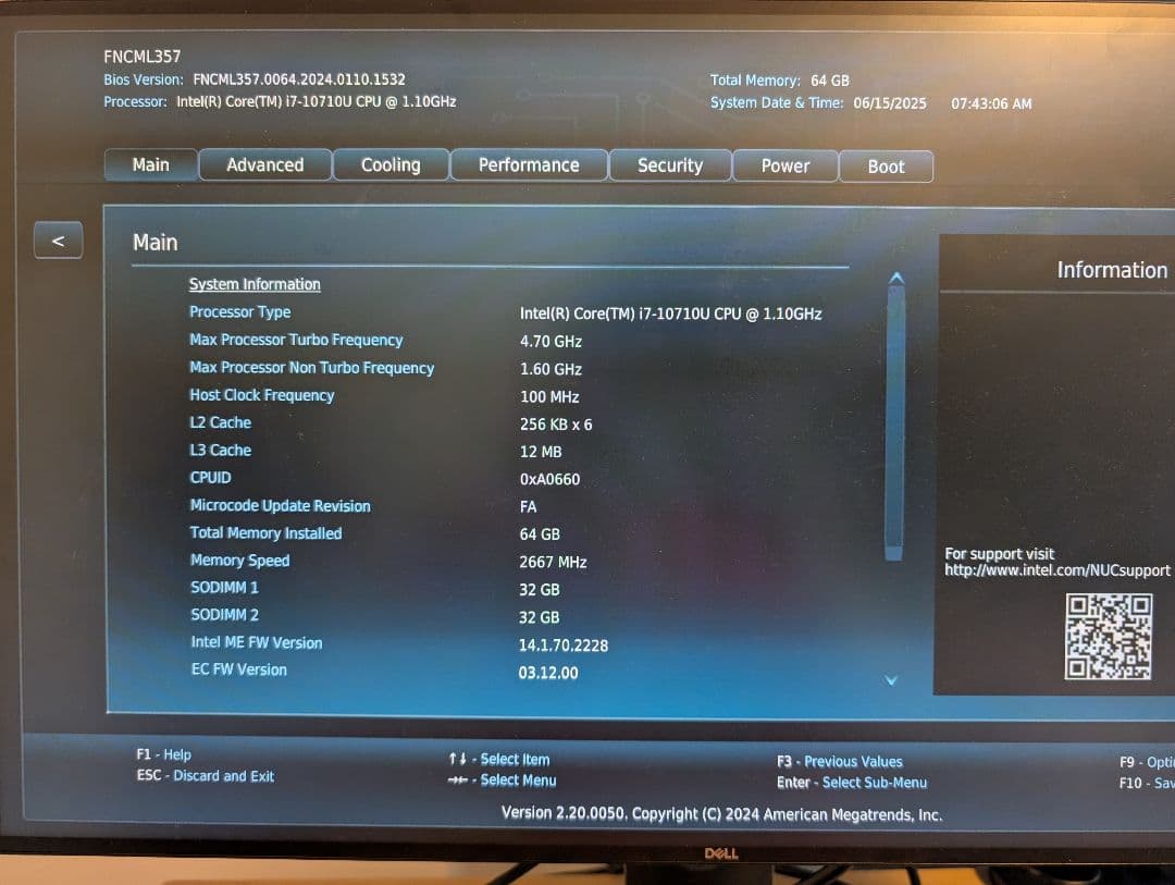 Intel NUC NUC10i7FNH Core i7 ミニPC