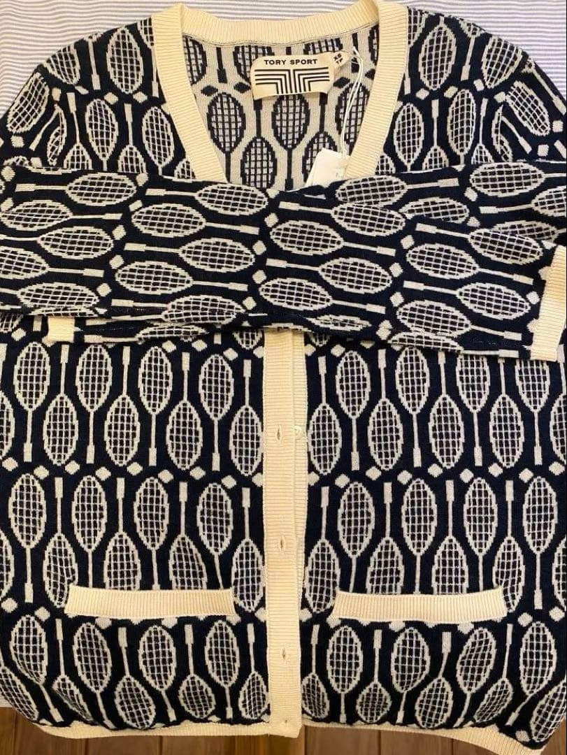 最終価格　TORY SPORT テニスラケット柄 カーディガン XS