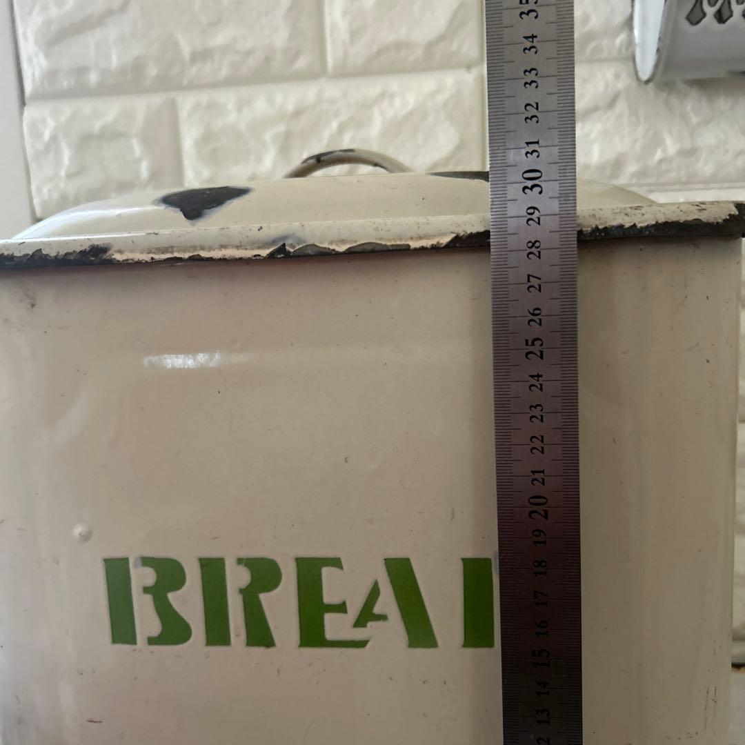 アンティーク　ホーロー　ブレッドボックス　クリーム&グリーン