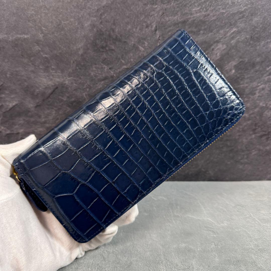 クロコダイル 長財布 ネイビー 紺色 希少 ワニ革 メンズ レディース
