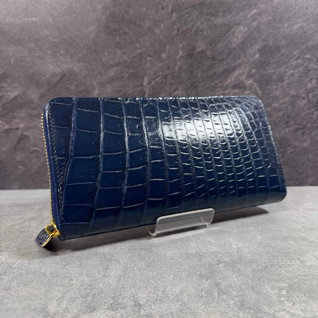 クロコダイル 長財布 ネイビー 紺色 希少 ワニ革 メンズ レディース