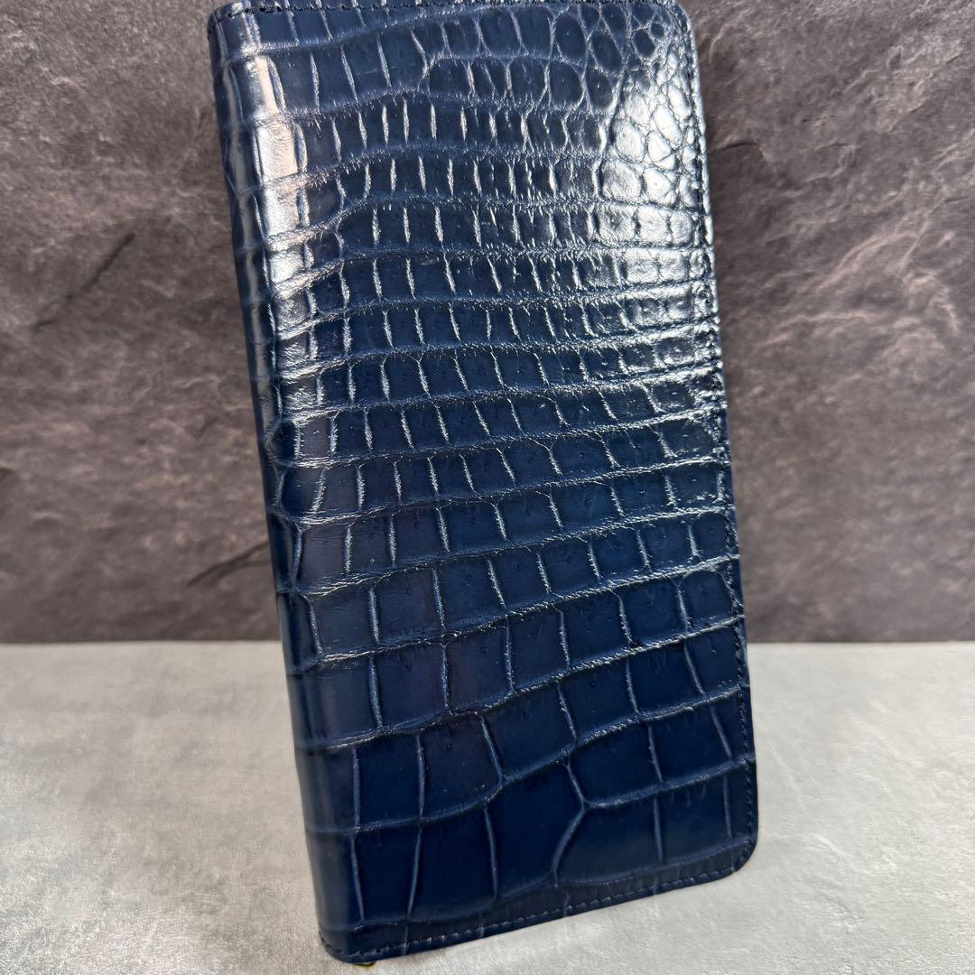 クロコダイル 長財布 ネイビー 紺色 希少 ワニ革 メンズ レディース
