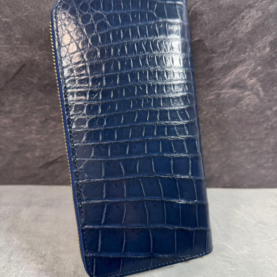 クロコダイル 長財布 ネイビー 紺色 希少 ワニ革 メンズ レディース