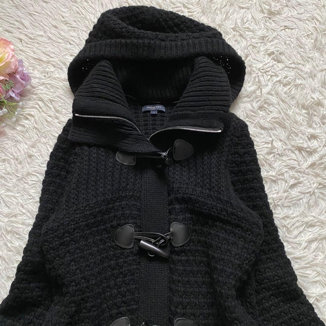 極美品■バーバリーロンドン　ダッフル　ニットコート　ブラック　フード取り外し可