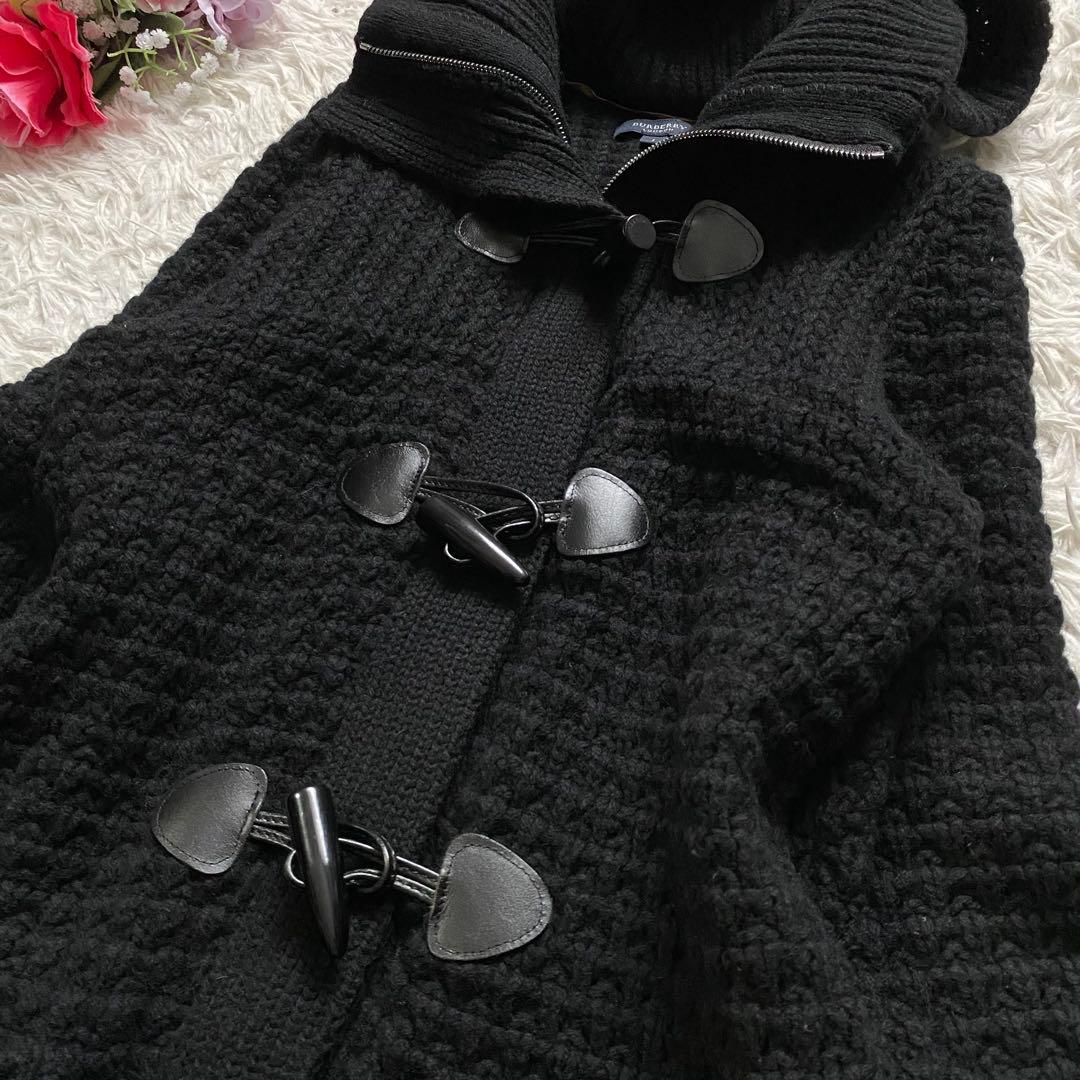 極美品■バーバリーロンドン　ダッフル　ニットコート　ブラック　フード取り外し可