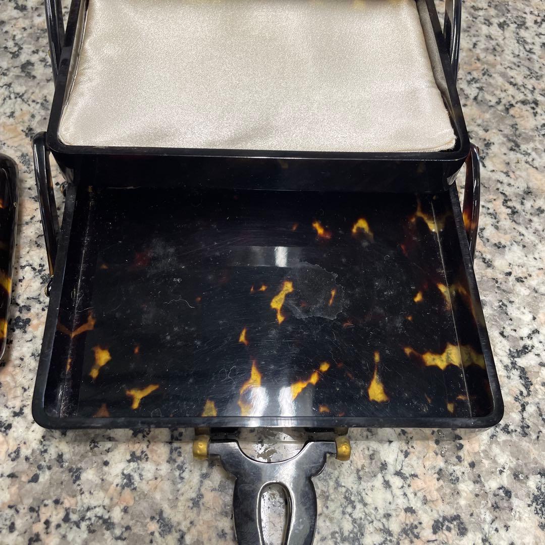 江崎べっ甲店 三段 折りたたみ ジュエリーボックス 宝石箱 ヴィンテージ 格安