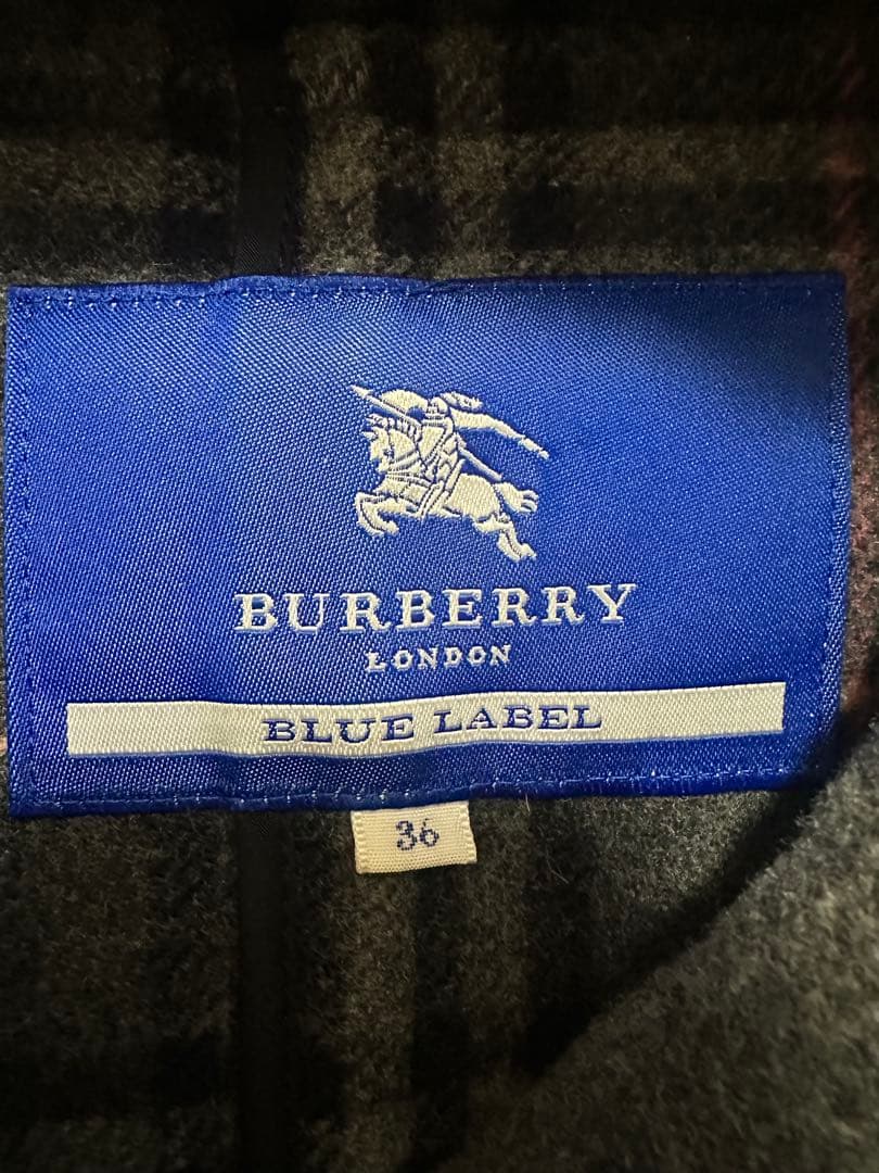 バーバリーブルーレーベル ウールダッフルコート ノバチェック ロングコート 36