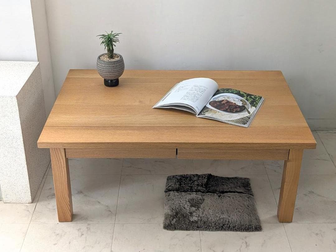 OLD 無印 タモ材 リビングテーブル 引出付き座卓 60×90cm 廃盤 美品