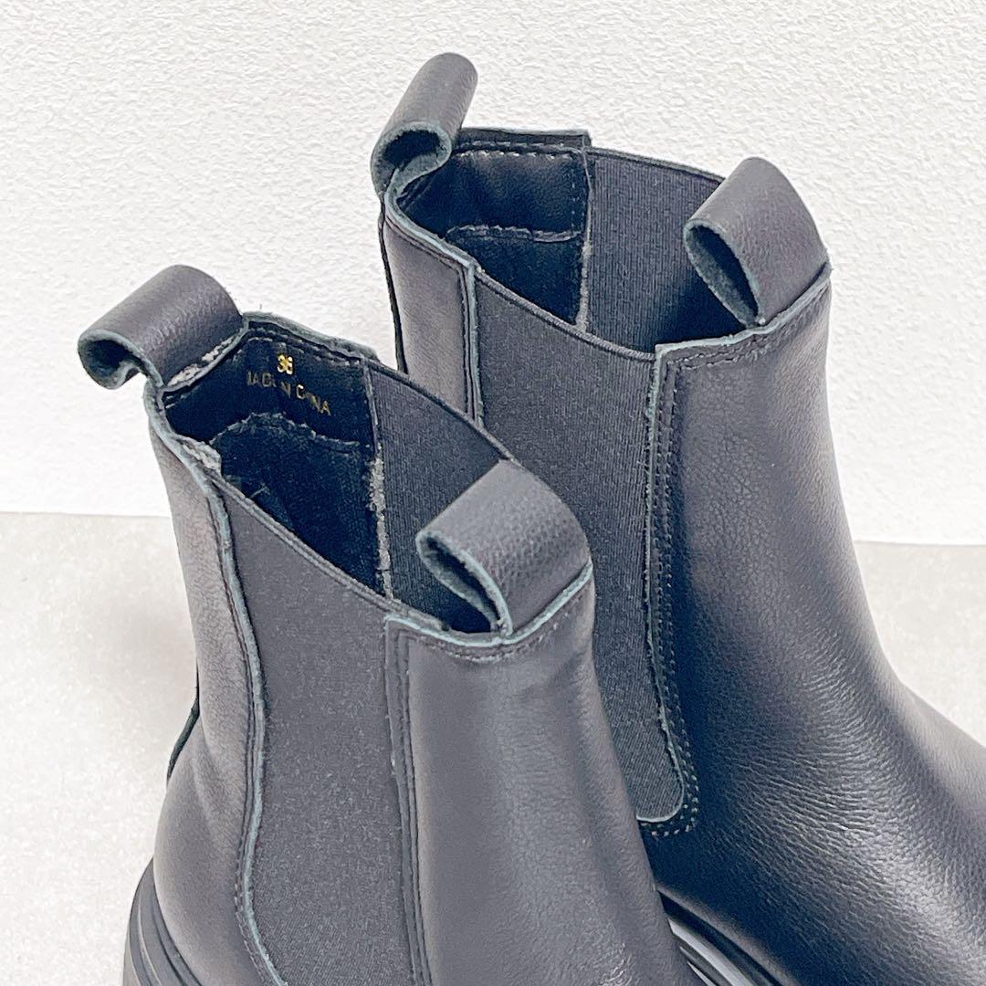 未使用級◆SHIPS チェルシーブーツ　サイドゴアブーツ　ラギットソール黒レザー