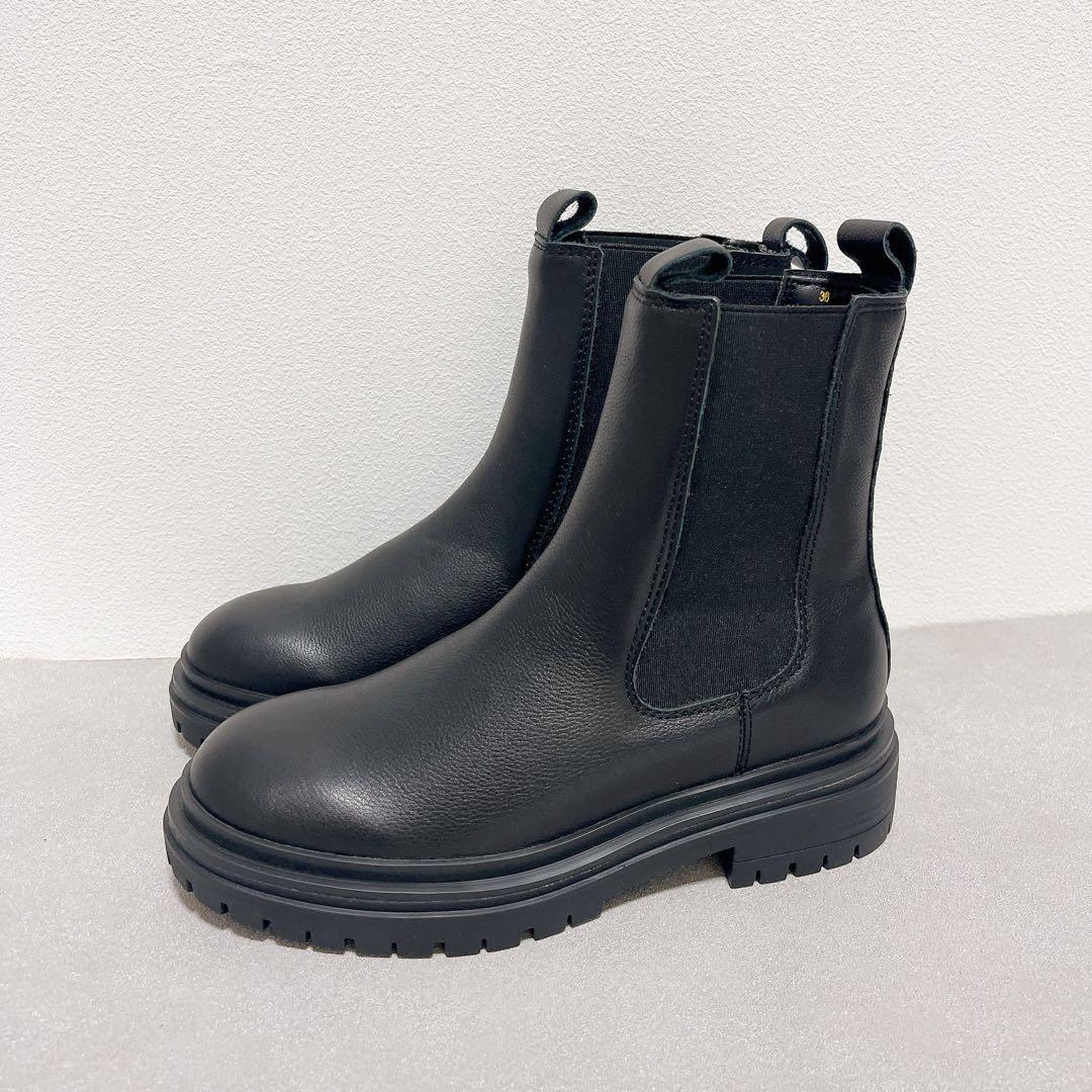 未使用級◆SHIPS チェルシーブーツ　サイドゴアブーツ　ラギットソール黒レザー