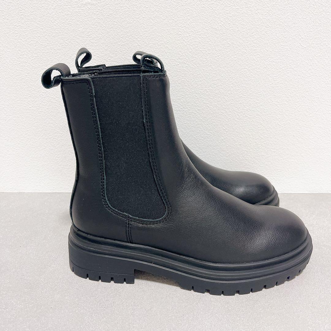 未使用級◆SHIPS チェルシーブーツ　サイドゴアブーツ　ラギットソール黒レザー