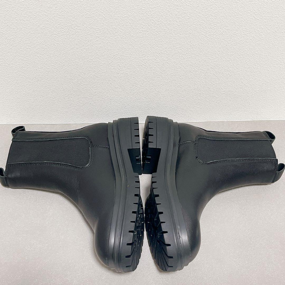 未使用級◆SHIPS チェルシーブーツ　サイドゴアブーツ　ラギットソール黒レザー