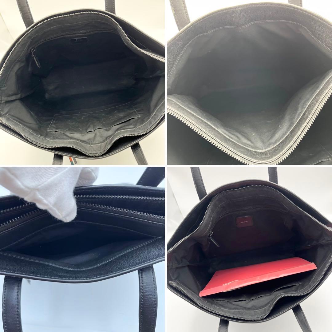 現行 ポールスミス A4◎ マルチストライプ トートバッグ レザー ブラック