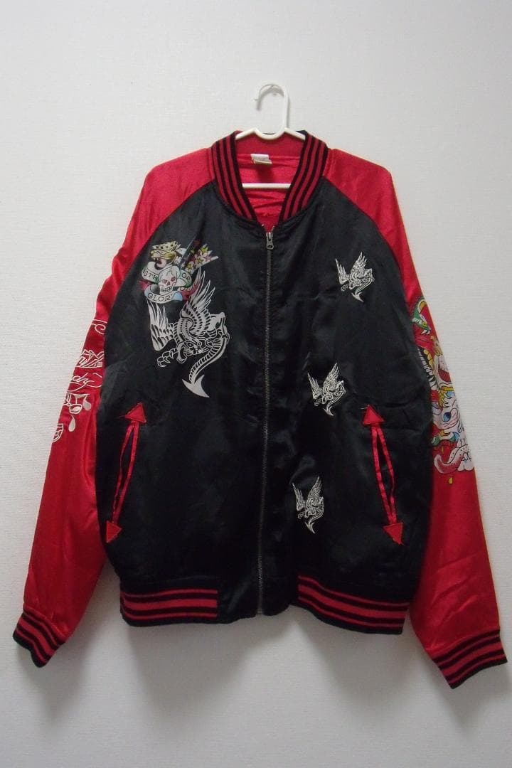 わ*さ様 【2XL】エドハーディーEd Hardy スカジャン 鷹蛇スカル剣 プ