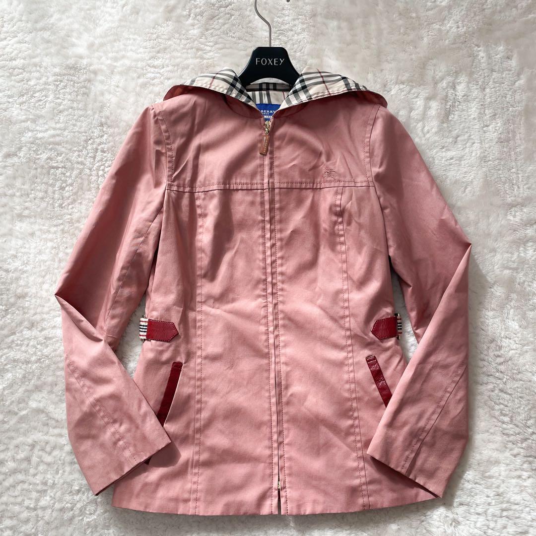 バーバリーブルーレーベル　ジップアップフーデッドジャケット　ノバチェック　ピンク