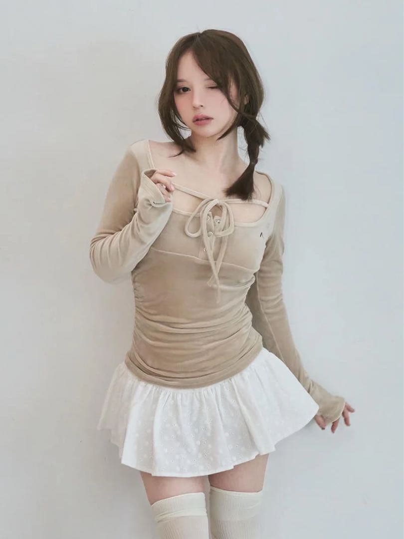 andmary　Jemma ribbon tops beige