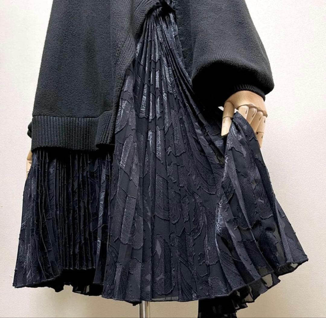 ADEAM FOXEY ニット dress プリーツ ワンピース ペイズリー 黒