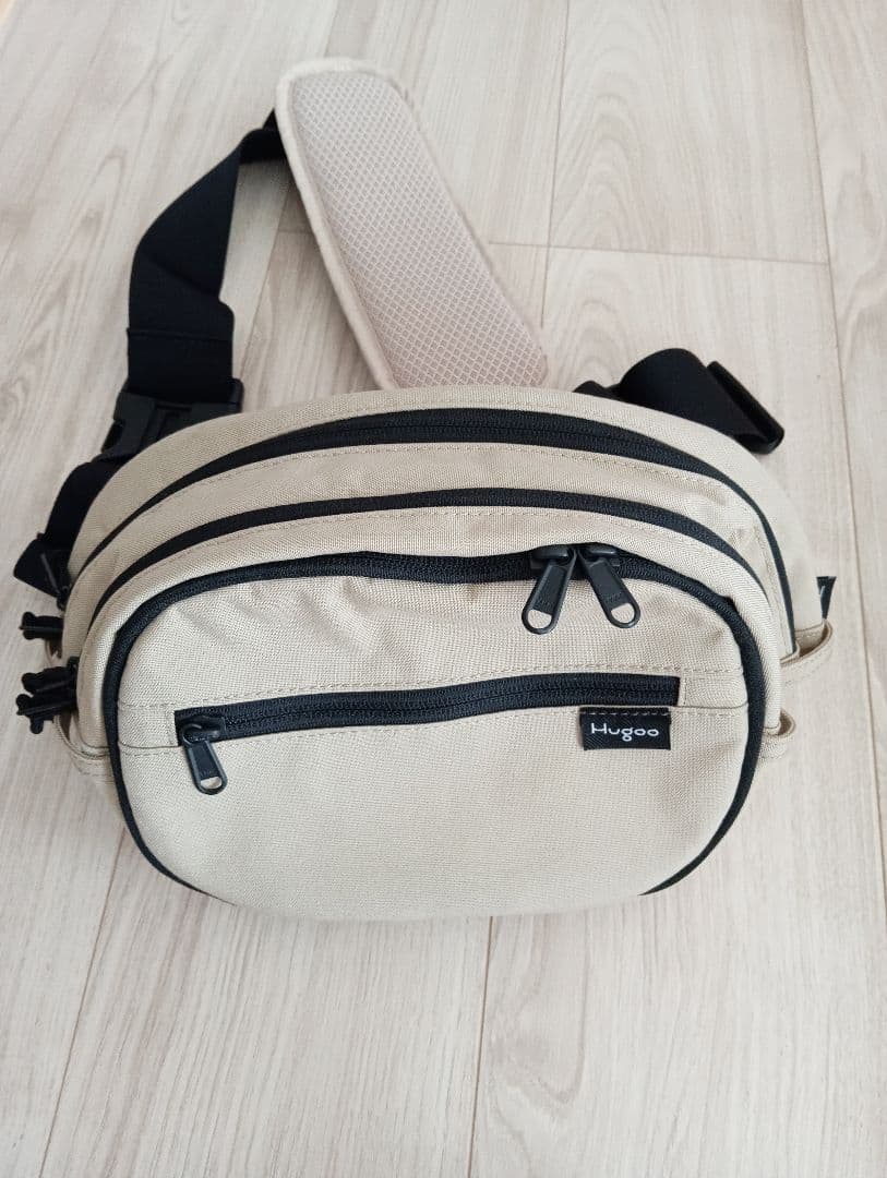 hugoo ベージュ ヒップシート 多ポケット ショルダーバッグ
