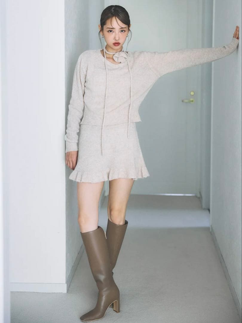 polaura ロゴジップスクエアトゥロングブーツ M 24㎝