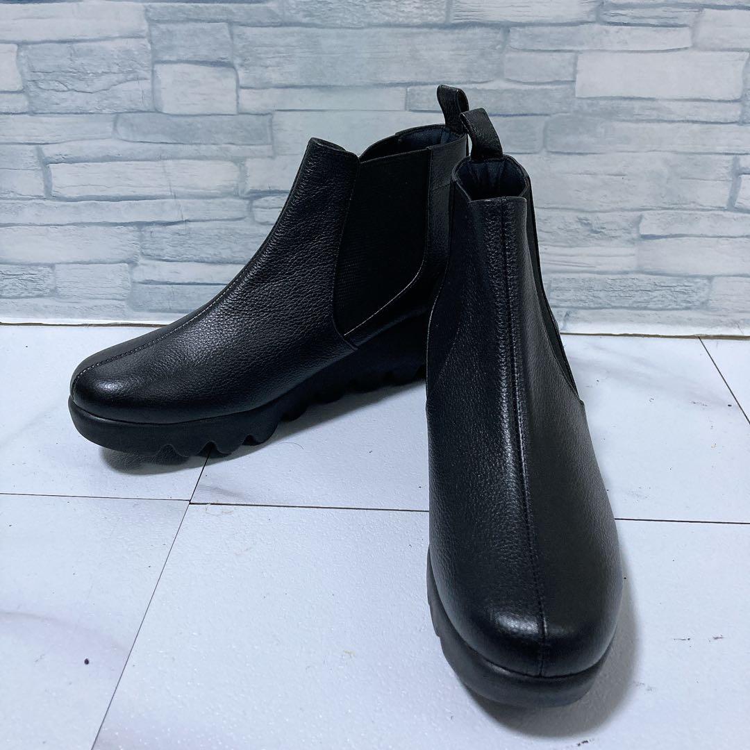 未使用級 ヒルズアベニュー サイドゴアブーツ ウェーブソール レザー 黒 37