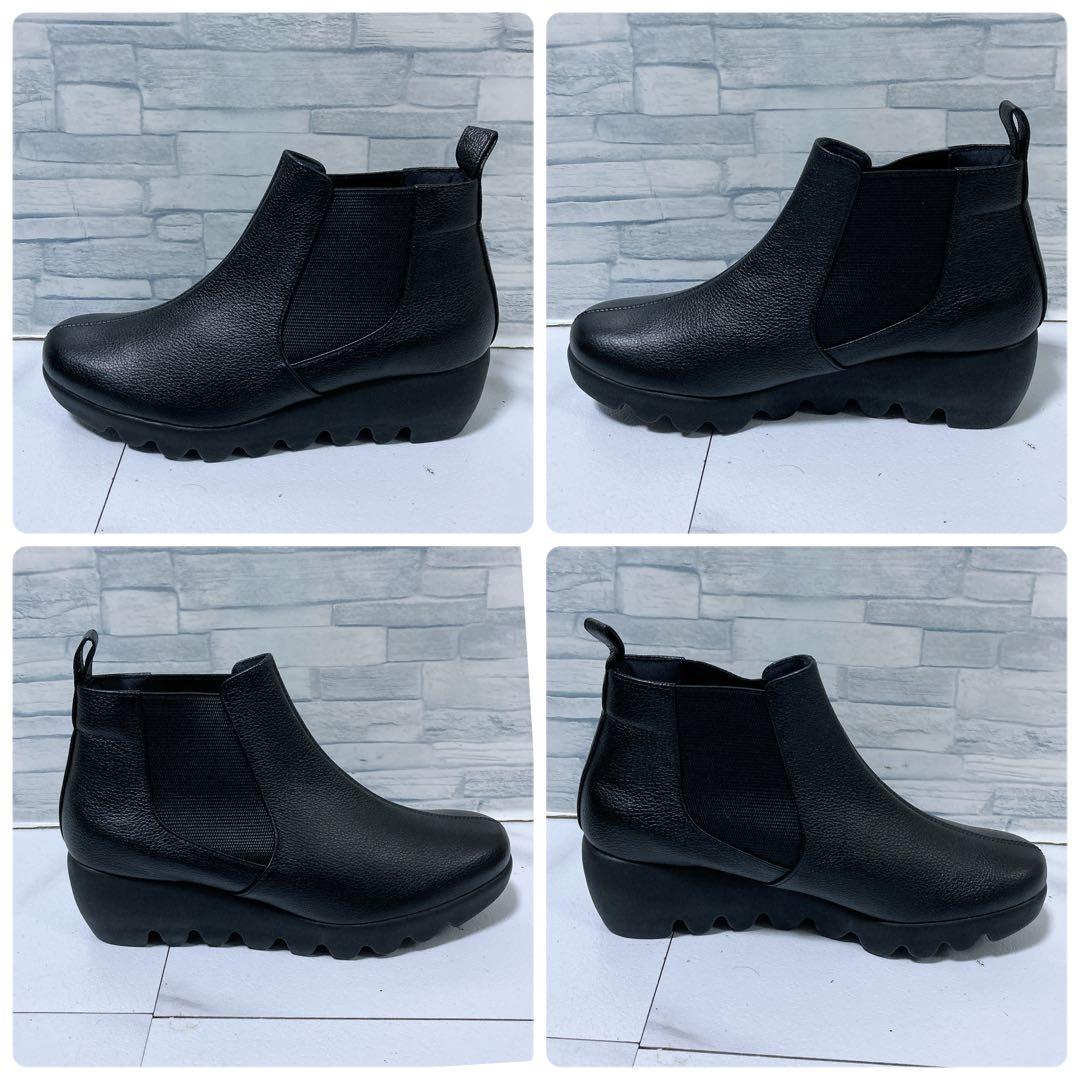 未使用級 ヒルズアベニュー サイドゴアブーツ ウェーブソール レザー 黒 37