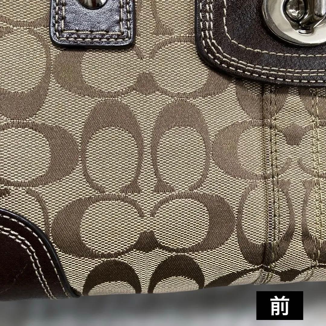 COACHシグネチャー ハンドバッグ.，ターンロック★13975 ブラウン