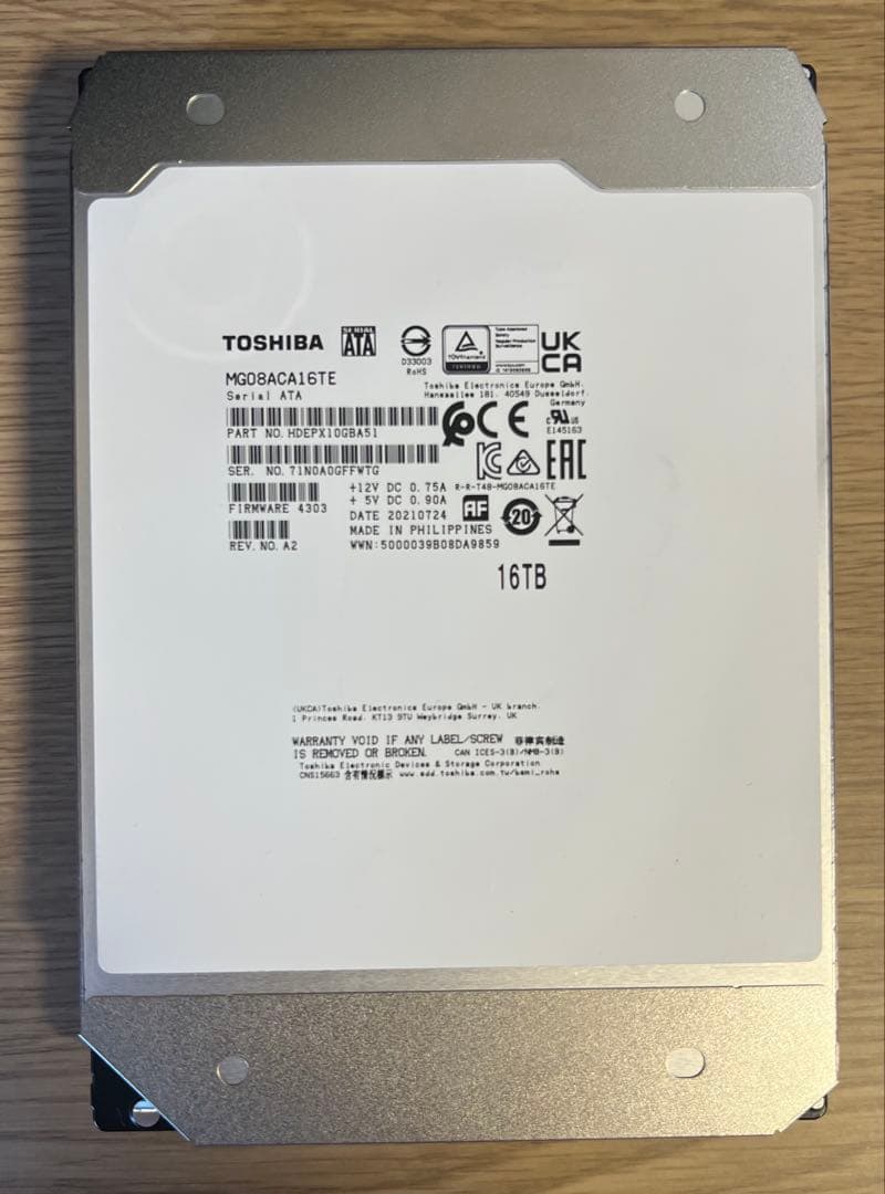 [ジャスミン0通電時間] 東芝 16TB MG08ACA16TE