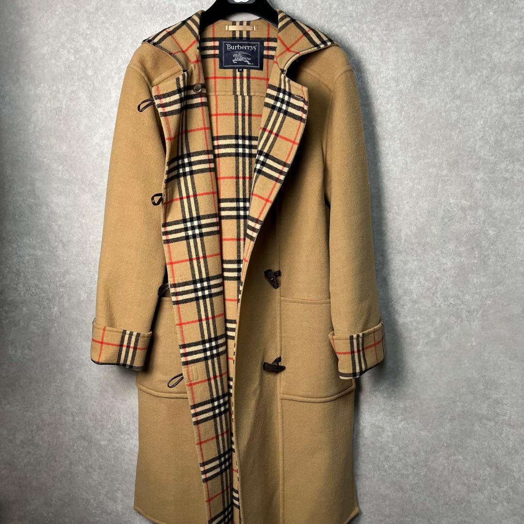 美品　バーバリー ロングコート　ダッフル　カシミヤ混　ノバチェック　キャメル