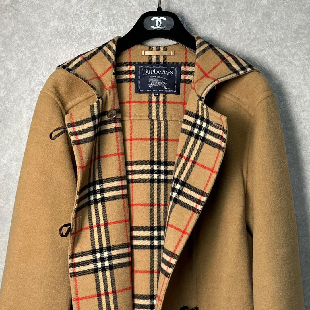 美品　バーバリー ロングコート　ダッフル　カシミヤ混　ノバチェック　キャメル