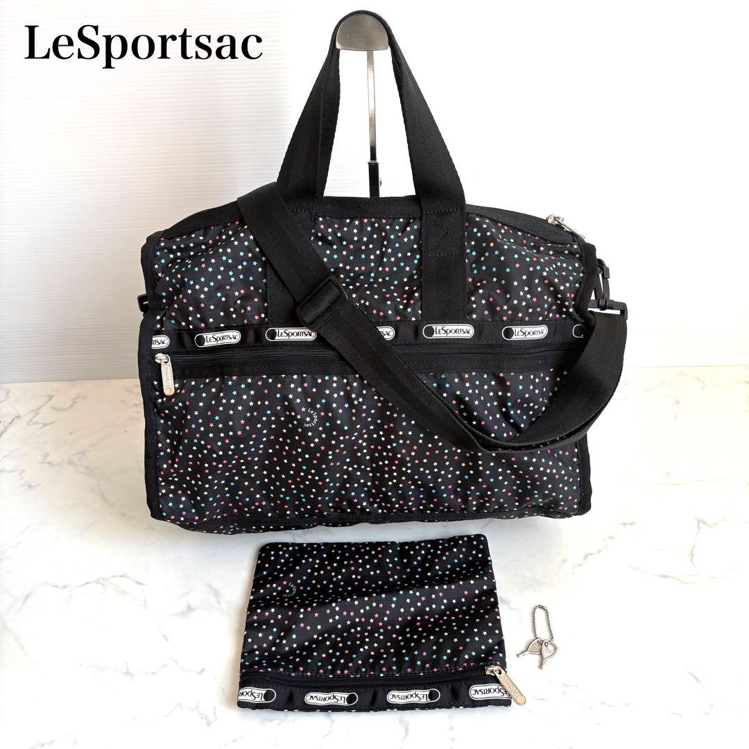 新品 レスポートサック ボストンバッグ 星柄 ブラック ポーチ 鍵付き