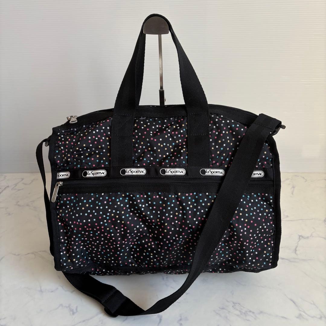 新品 レスポートサック ボストンバッグ 星柄 ブラック ポーチ 鍵付き