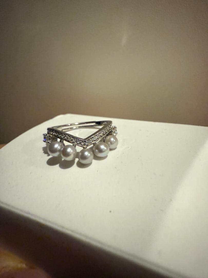 r*a様 銀 シルバー925 V字型リング Akoya海水パール付き