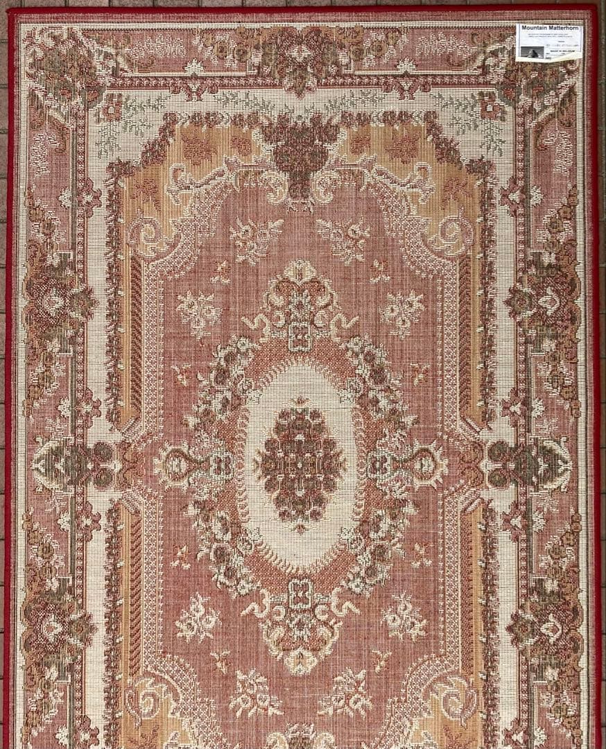 【美品】 ウィルトン織 絨毯 カーペット ラグ レッド 花柄 130×200㎝