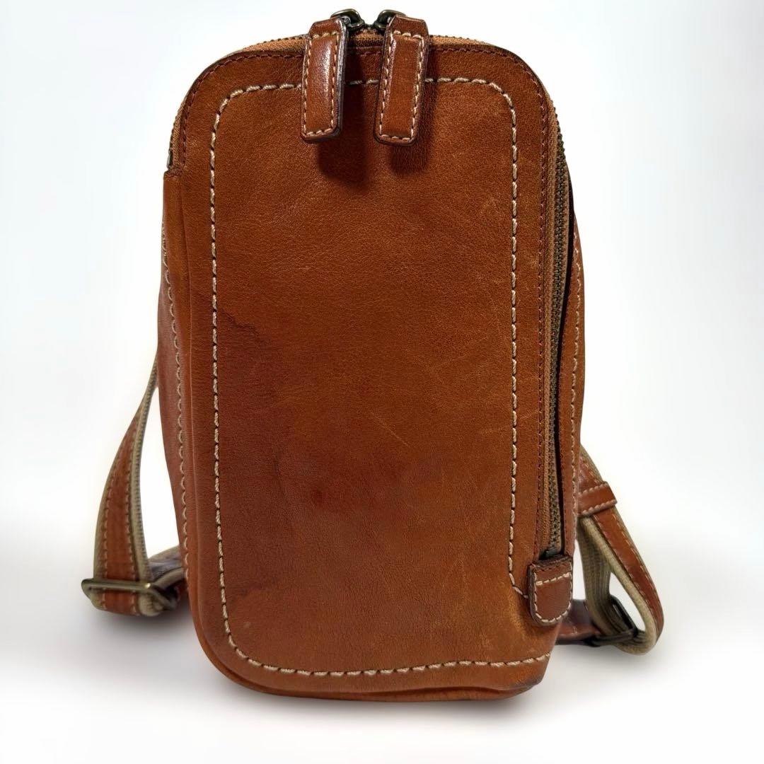 土屋鞄　ボディバッグ　ショルダーバッグ　トーンオイルヌメ　レザー　ブラウン