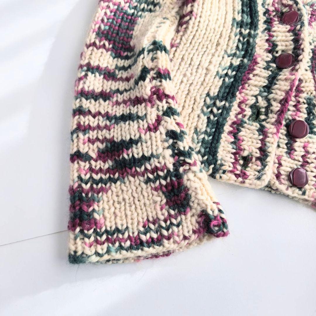 ヴィンテージ　ベルスリーブ カウチン カラフル　ローゲージニット A20 ​