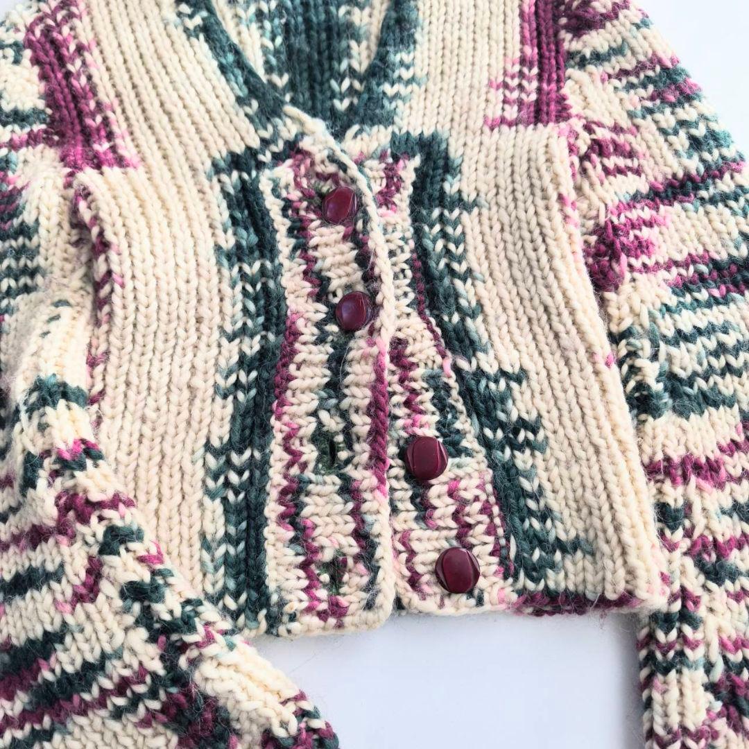 ヴィンテージ　ベルスリーブ カウチン カラフル　ローゲージニット A20 ​