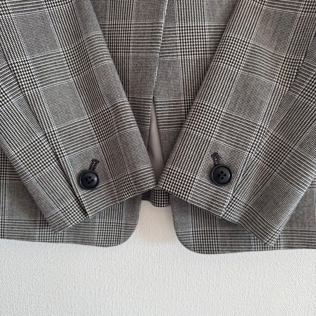 【美品】PLST プラステ　ストレッチ ウォッシャブルノーカラーチェックスーツM