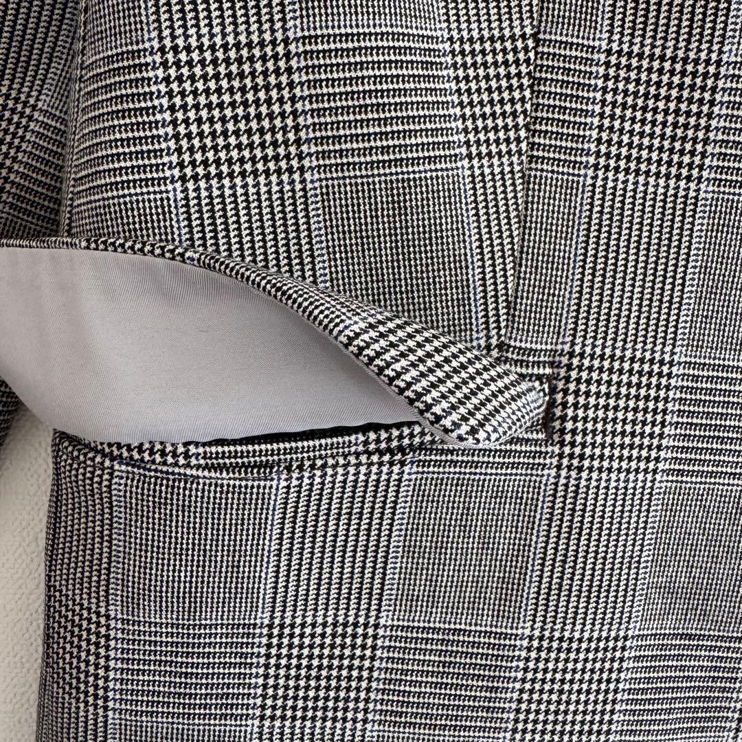 【美品】PLST プラステ　ストレッチ ウォッシャブルノーカラーチェックスーツM