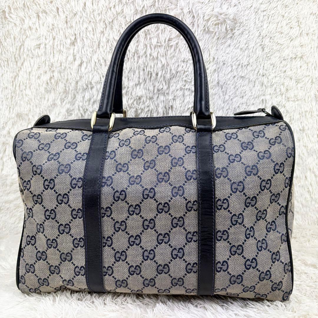 【希少】オールドグッチ GGキャンバス ボストンバッグ ネイビー