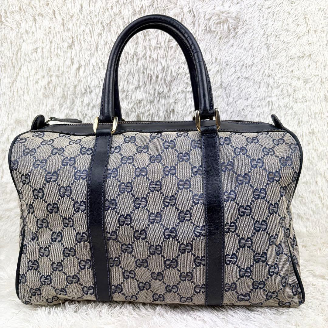 【希少】オールドグッチ GGキャンバス ボストンバッグ ネイビー
