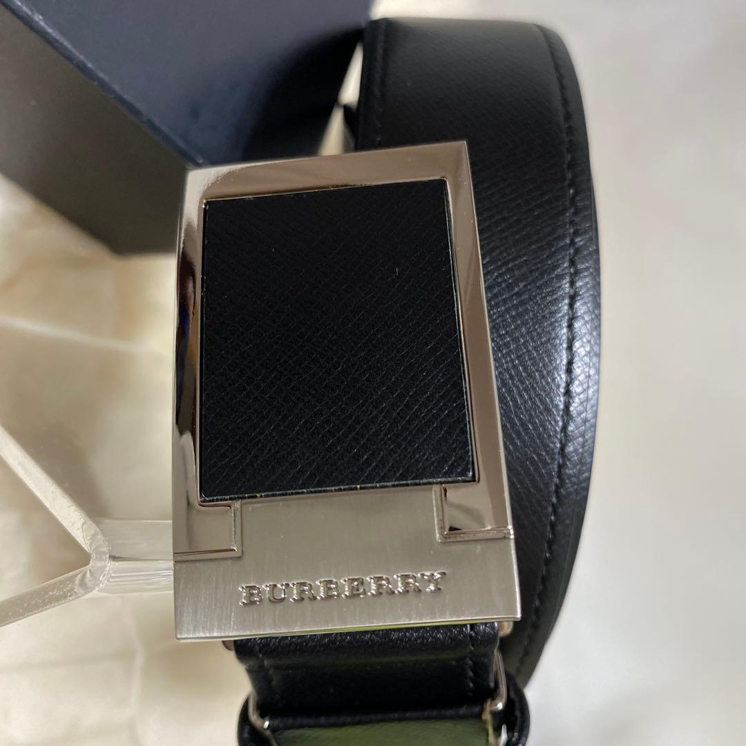 極美品　バーバリー　Burberry　レザーベルト　穴無し　メンズ　ブラック