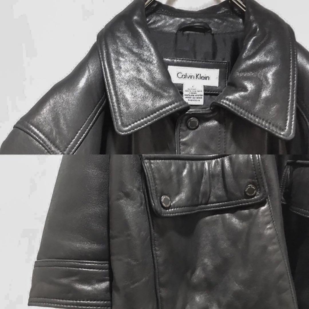 カルバンクライン ラムレザージャケット コートジャケット ロング丈 本革 黒XL