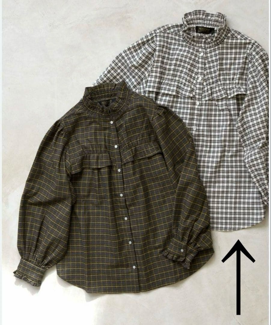 HUG O WAR ハグオーワー　チェックフリルシャツ　アイボリー×ブラック