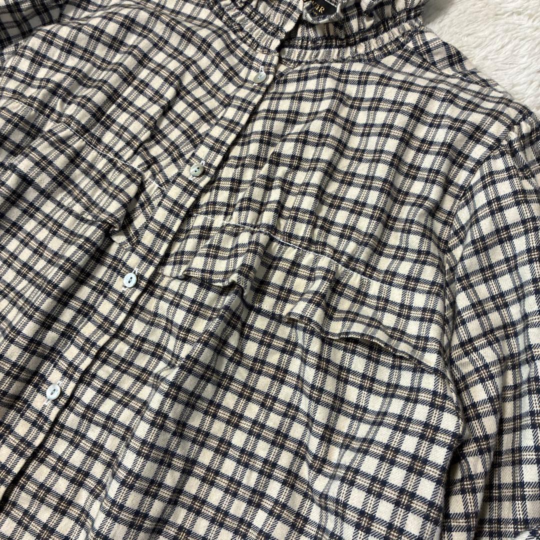 HUG O WAR ハグオーワー　チェックフリルシャツ　アイボリー×ブラック