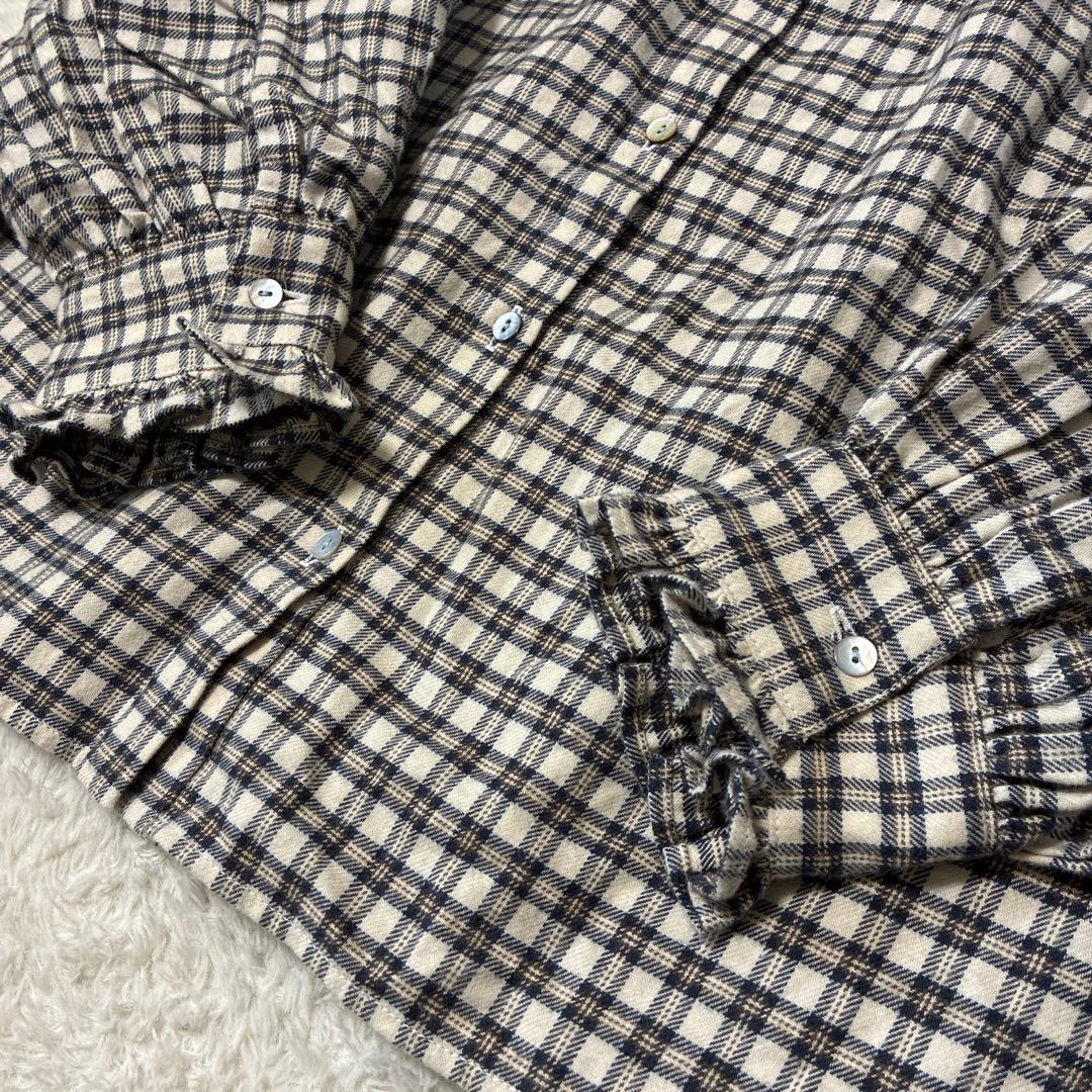 HUG O WAR ハグオーワー　チェックフリルシャツ　アイボリー×ブラック