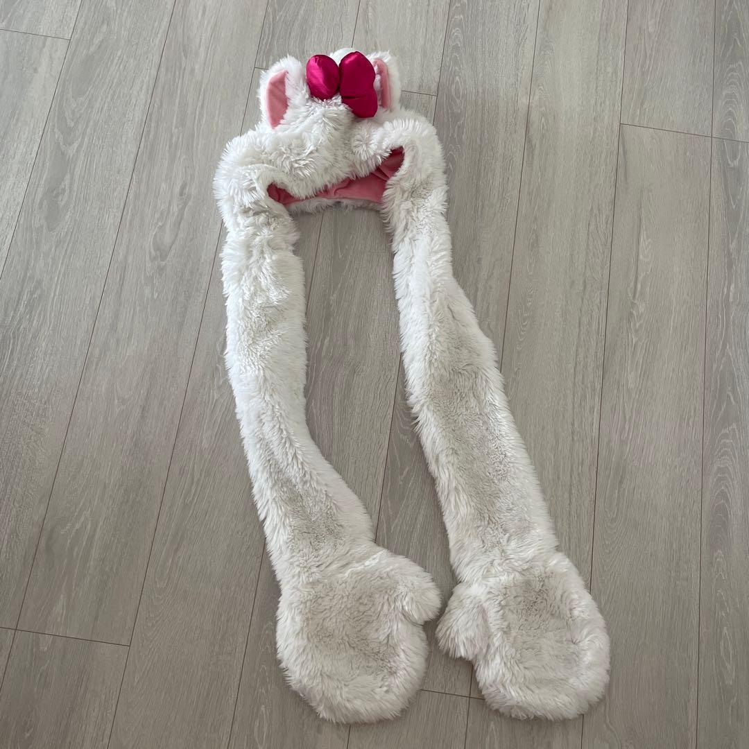 ディズニー マフラーファンキャップ 大人気 マリーちゃん 白 ピンク リボン